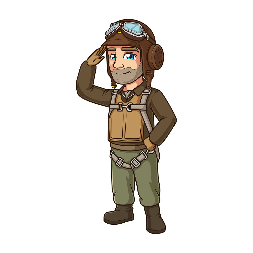 WW2 fighter pilot saluting. PNG - JPG and vector EPS (infinitely scalable).