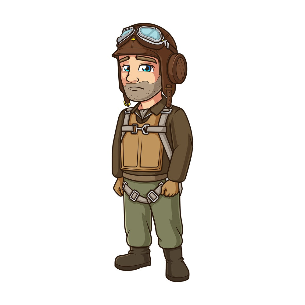 WW2 pilot looking sad. PNG - JPG and vector EPS (infinitely scalable).