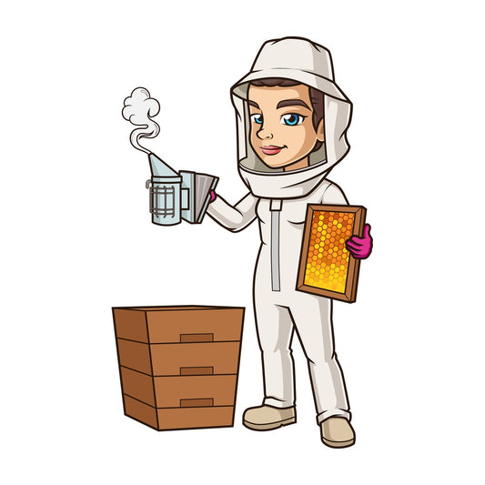 Cartoon female beekeeper at work. PNG - JPG and vector EPS (infinitely scalable).