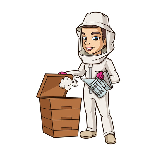 Woman beekeeper smoking hive. PNG - JPG and vector EPS (infinitely scalable).
