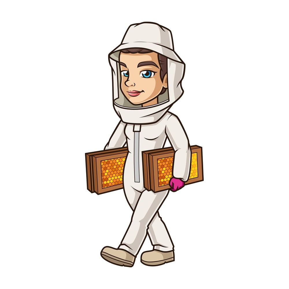 Girl beekeeper carrying honeycombs. PNG - JPG and vector EPS (infinitely scalable).