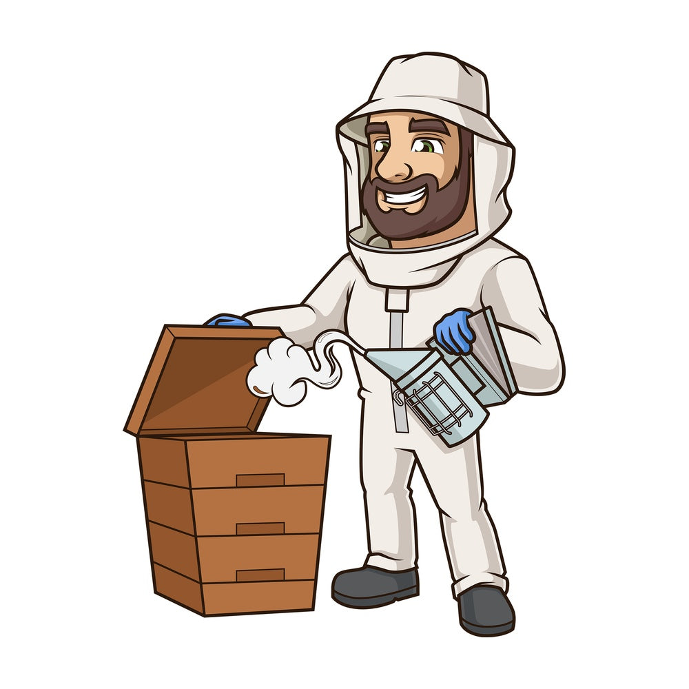 Beekeeper smoking hive. PNG - JPG and vector EPS (infinitely scalable).