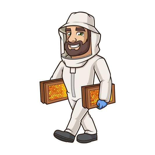 Beekeeper carrying honeycombs. PNG - JPG and vector EPS (infinitely scalable).