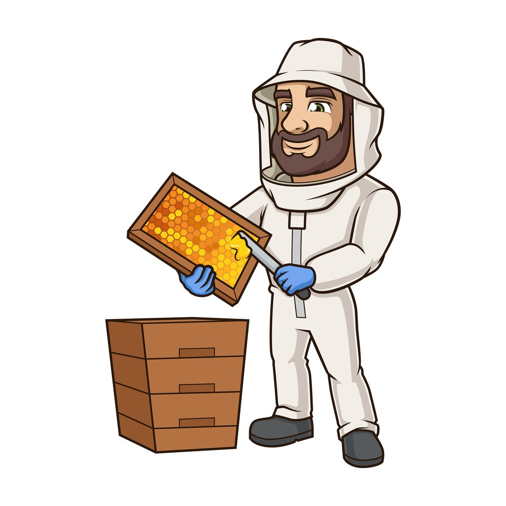 Beekeeper scraping honeycomb. PNG - JPG and vector EPS (infinitely scalable).