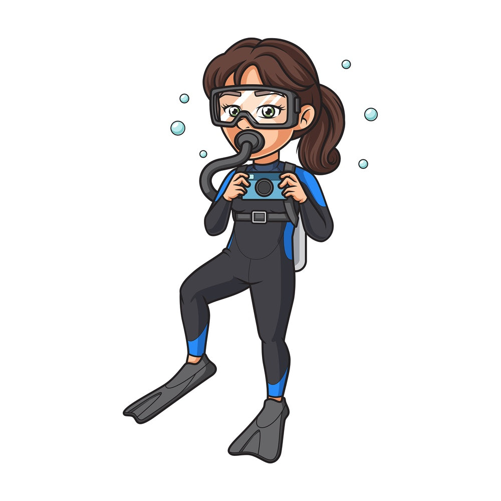 Female scuba diver underwater photo. PNG - JPG and vector EPS (infinitely scalable).