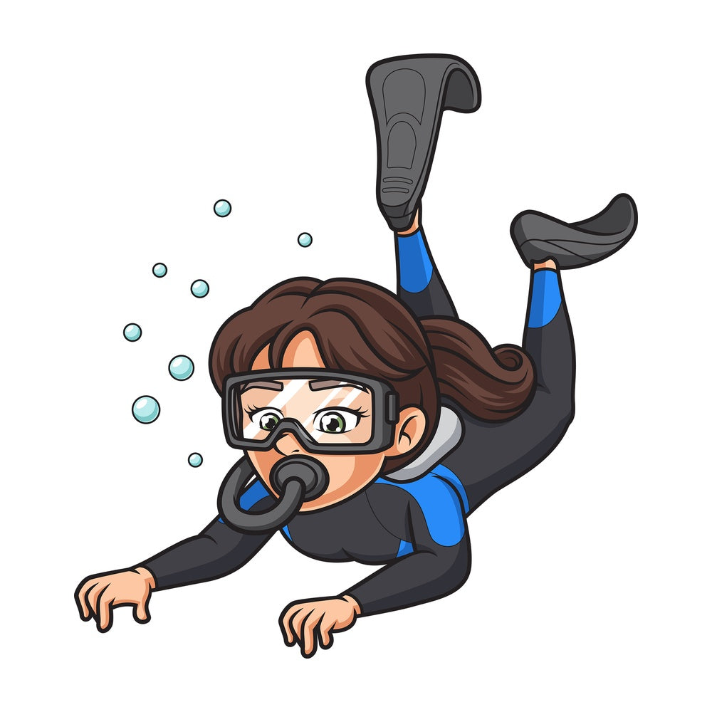 Female scuba diver diving. PNG - JPG and vector EPS (infinitely scalable).