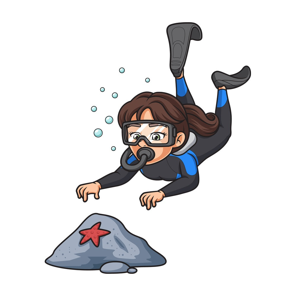 Girl scuba diver at seabed. PNG - JPG and vector EPS (infinitely scalable).