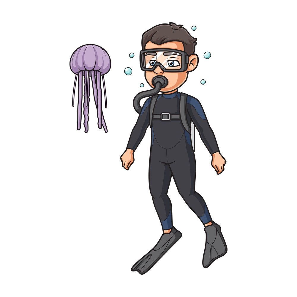 Scuba diver with jellyfish. PNG - JPG and vector EPS (infinitely scalable).