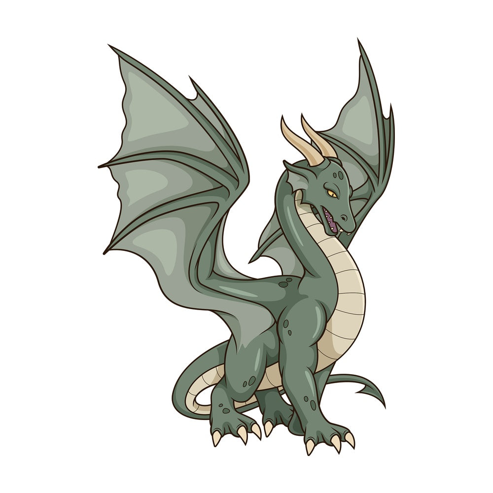 Cartoon fierce green dragon. PNG - JPG and vector EPS file formats (infinitely scalable). Image isolated on transparent background.