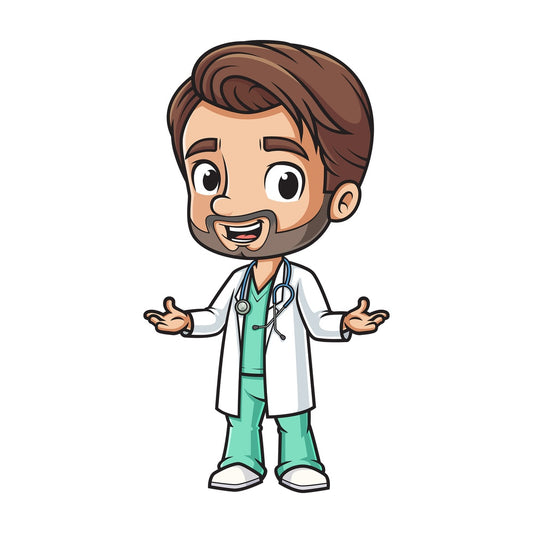 Cartoon bearded male doctor. PNG - JPG and vector EPS file formats (infinitely scalable). Image isolated on transparent background.