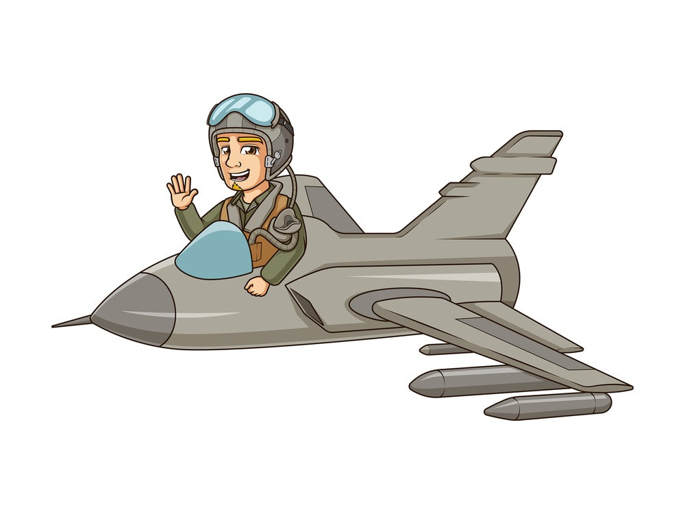 Cartoon pilot in fighter jet. PNG - JPG and vector EPS file formats (infinitely scalable). Image isolated on transparent background.