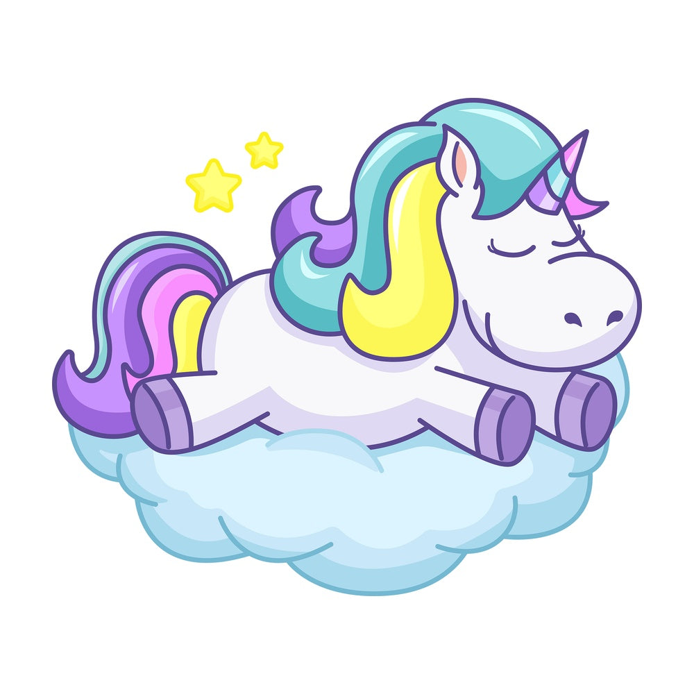 Cartoon unicorn sleeping on cloud. PNG - JPG and vector EPS file formats (infinitely scalable). Image isolated on transparent background.