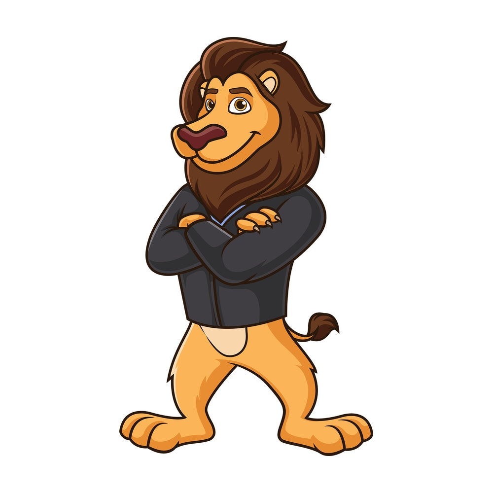 Cartoon lion wearing sweater. PNG - JPG and vector EPS file formats (infinitely scalable). Image isolated on transparent background.