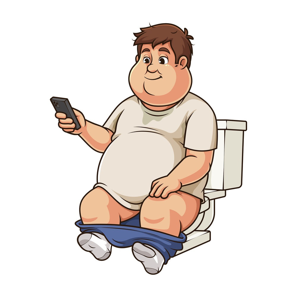 Cartoon fat man pooping. PNG - JPG and vector EPS file formats (infinitely scalable). Image isolated on transparent background.