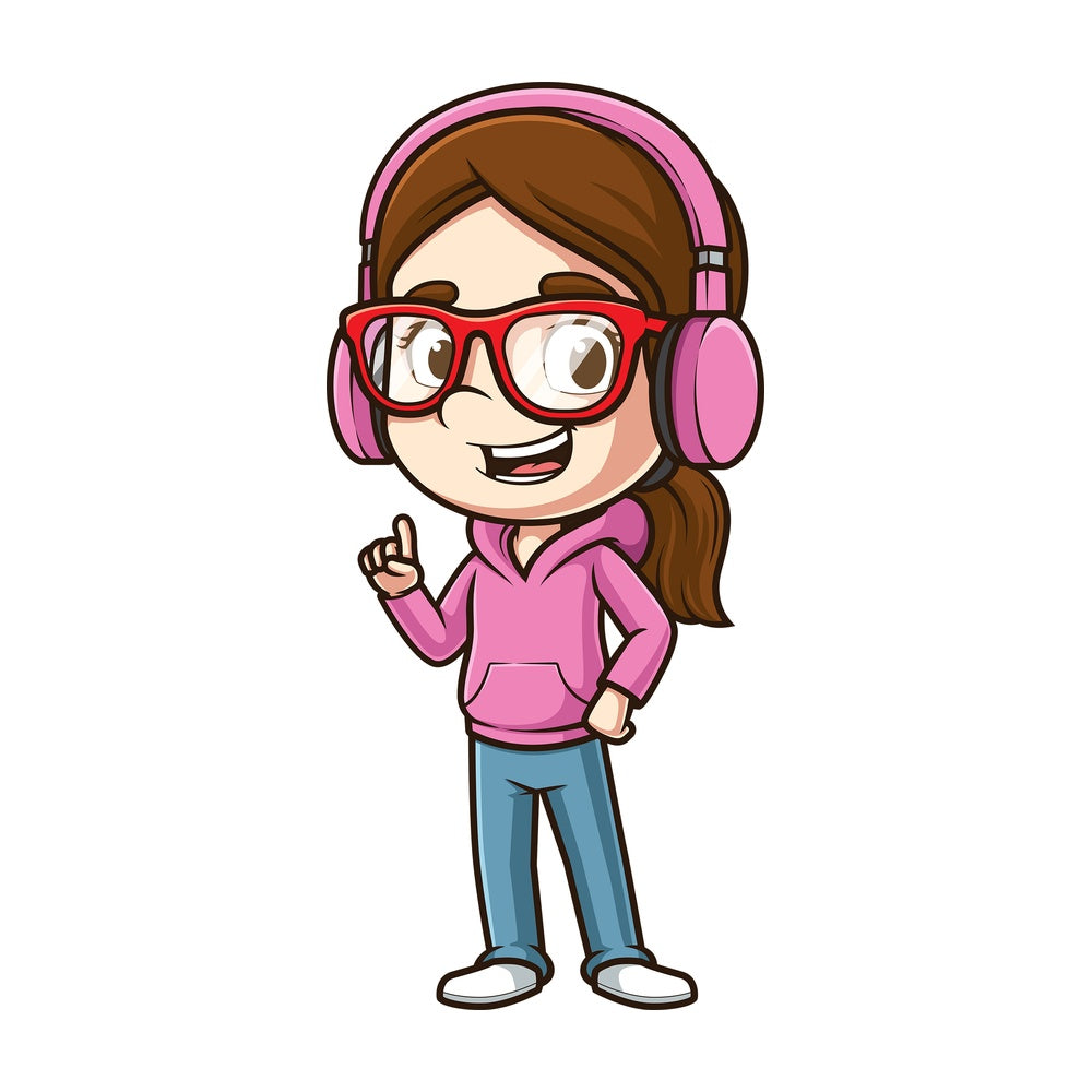 Cartoon girl with headphones. PNG - JPG and vector EPS file formats (infinitely scalable). Image isolated on transparent background.