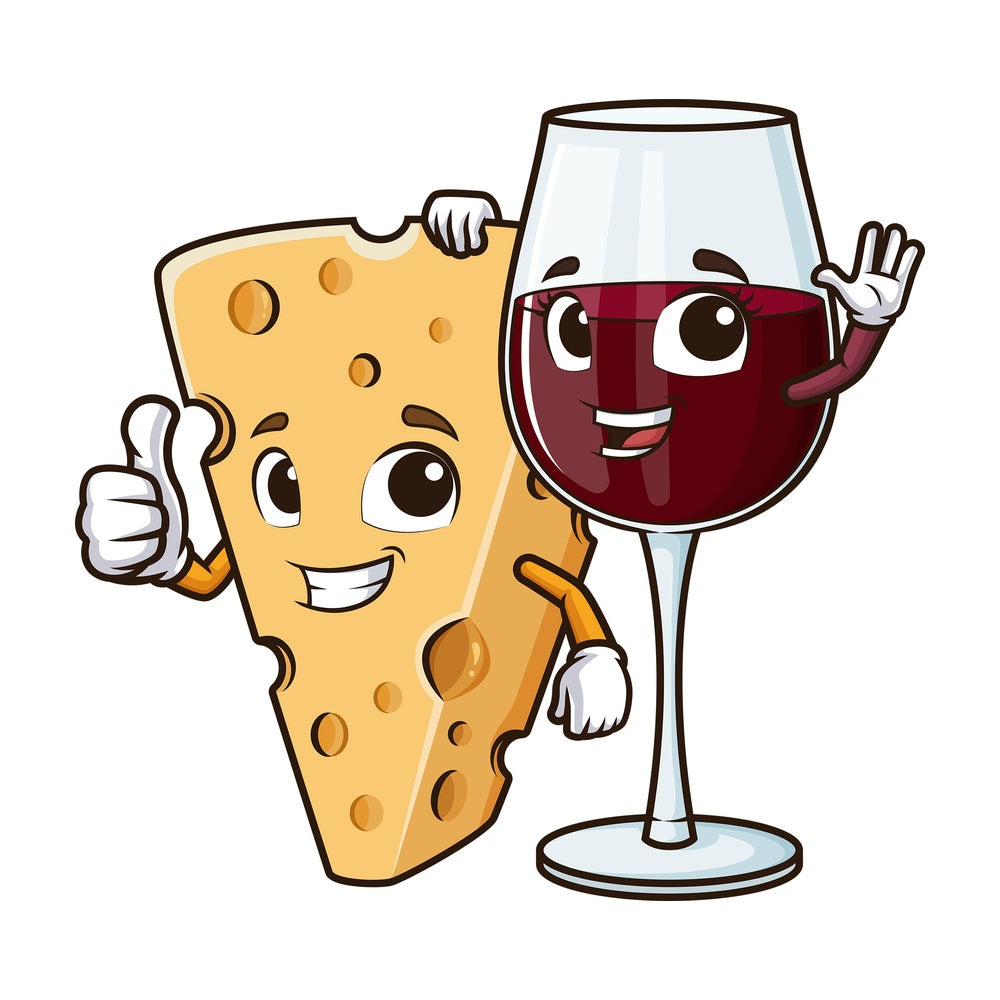 Cartoon cheese and wine together. PNG - JPG and vector EPS file formats (infinitely scalable). Image isolated on transparent background.