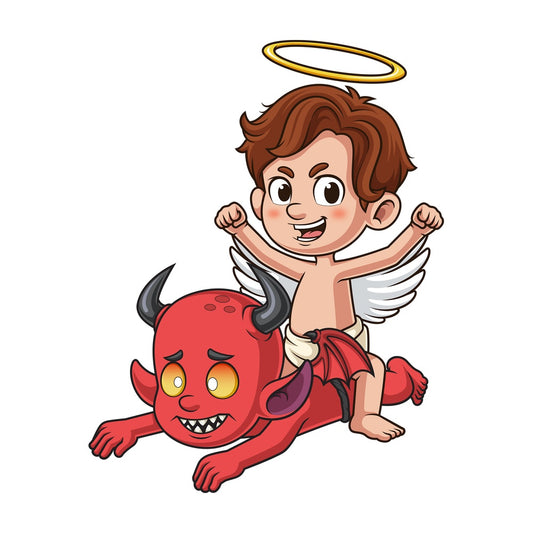 Cartoon angel beating devil. PNG - JPG and vector EPS file formats (infinitely scalable). Image isolated on transparent background.