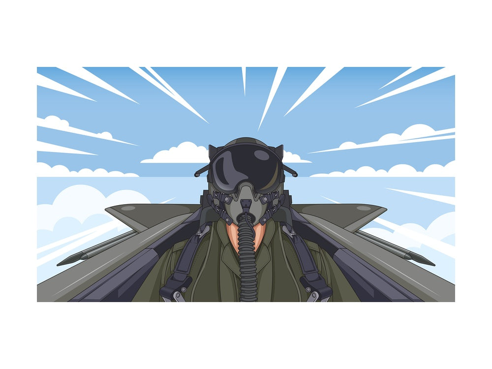 Cartoon jet fighter pilot on cockpit. PNG - JPG and vector EPS file formats (infinitely scalable). Image isolated on transparent background.