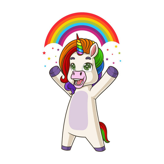 Cartoon unicorn forming rainbow. PNG - JPG and vector EPS (infinitely scalable).