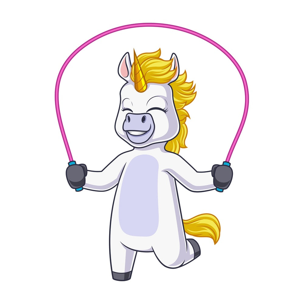Cartoon unicorn jump rope. PNG - JPG and vector EPS (infinitely scalable).
