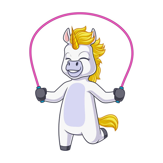 Cartoon unicorn jump rope. PNG - JPG and vector EPS (infinitely scalable).