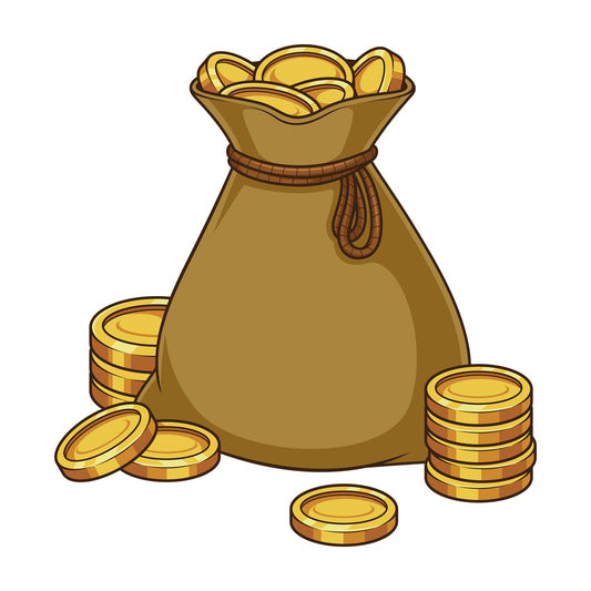 Cartoon bag of gold coins. PNG - JPG and vector EPS file formats (infinitely scalable). Image isolated on transparent background.