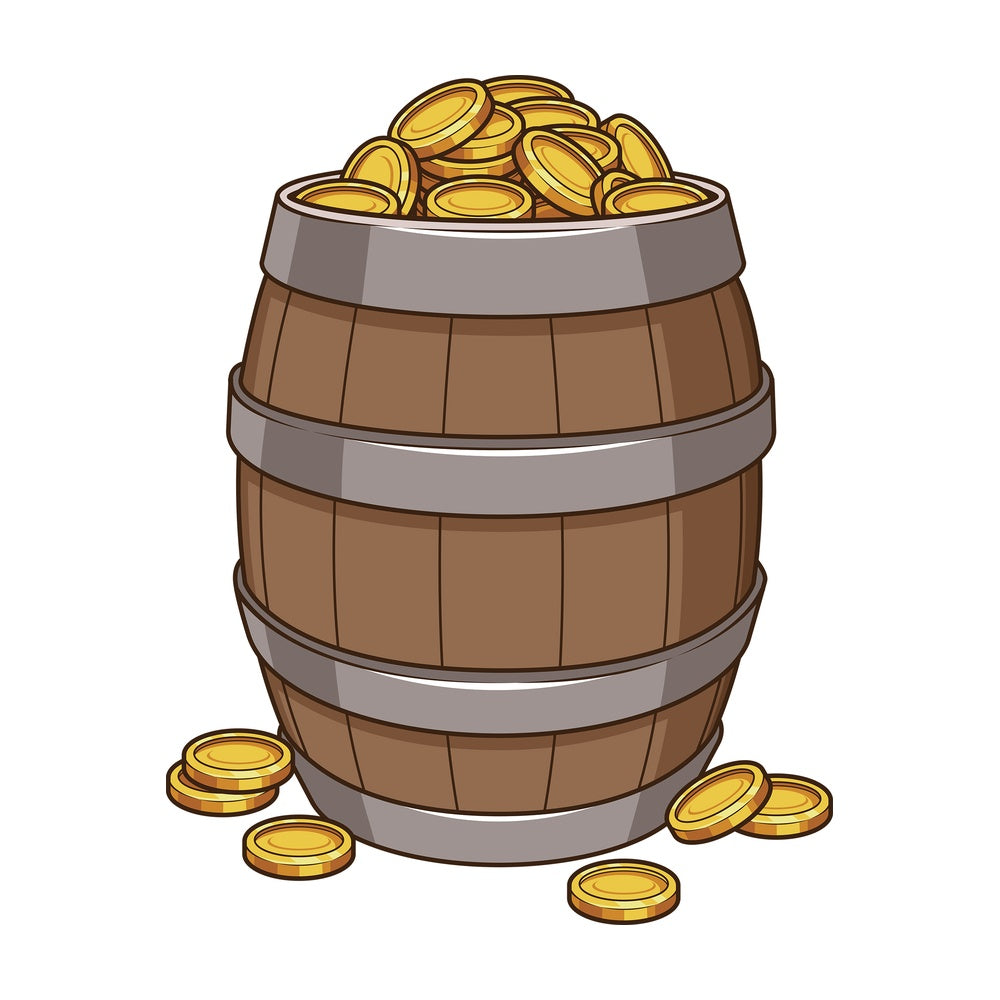 Cartoon treasure barrel. PNG - JPG and vector EPS file formats (infinitely scalable). Image isolated on transparent background.