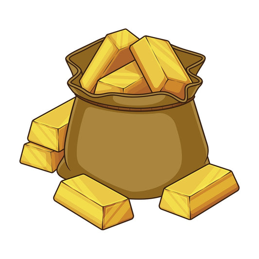 Cartoon bag full with gold. PNG - JPG and vector EPS file formats (infinitely scalable). Image isolated on transparent background.