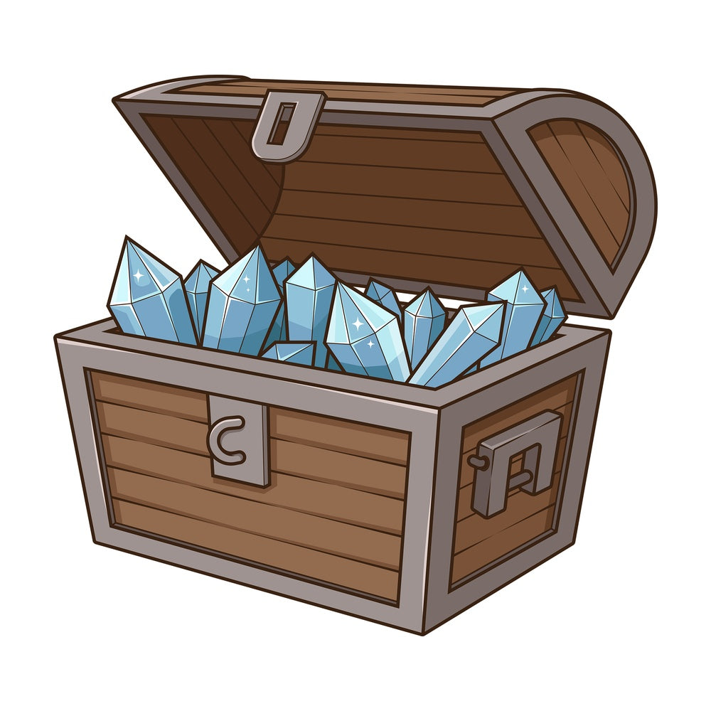 Cartoon treasure chest with crystal gems. PNG - JPG and vector EPS file formats (infinitely scalable). Image isolated on transparent background.