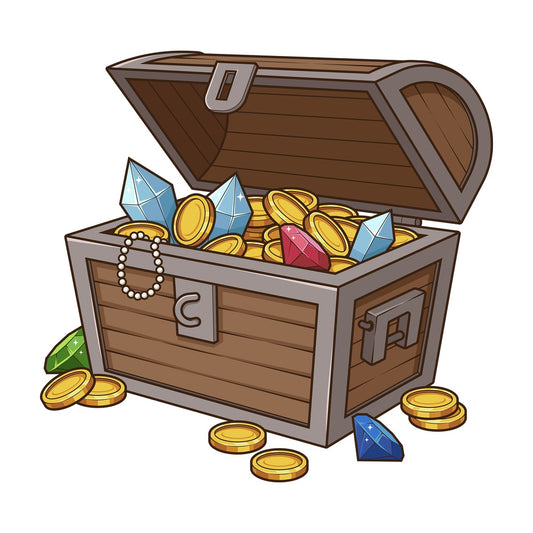 Cartoon treasure chest with gold and gems. PNG - JPG and vector EPS file formats (infinitely scalable). Image isolated on transparent background.