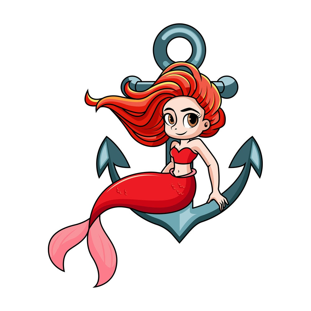 Mermaid sitting on anchor. PNG - JPG and vector EPS file formats (infinitely scalable). Image isolated on transparent background.