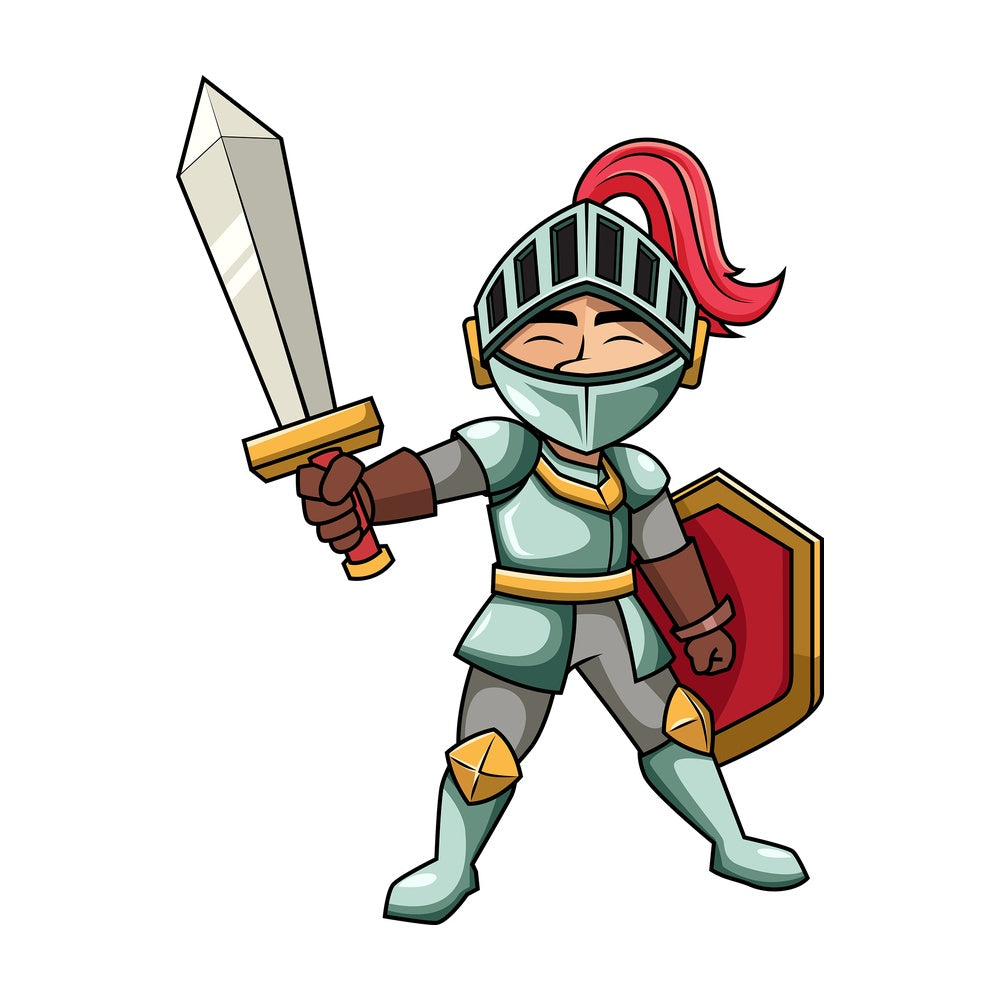Victorious knight raising sword. PNG - JPG and vector EPS file formats (infinitely scalable). Image isolated on transparent background.