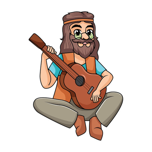Hippie playing guitar. PNG - JPG and vector EPS file formats (infinitely scalable). Image isolated on transparent background.