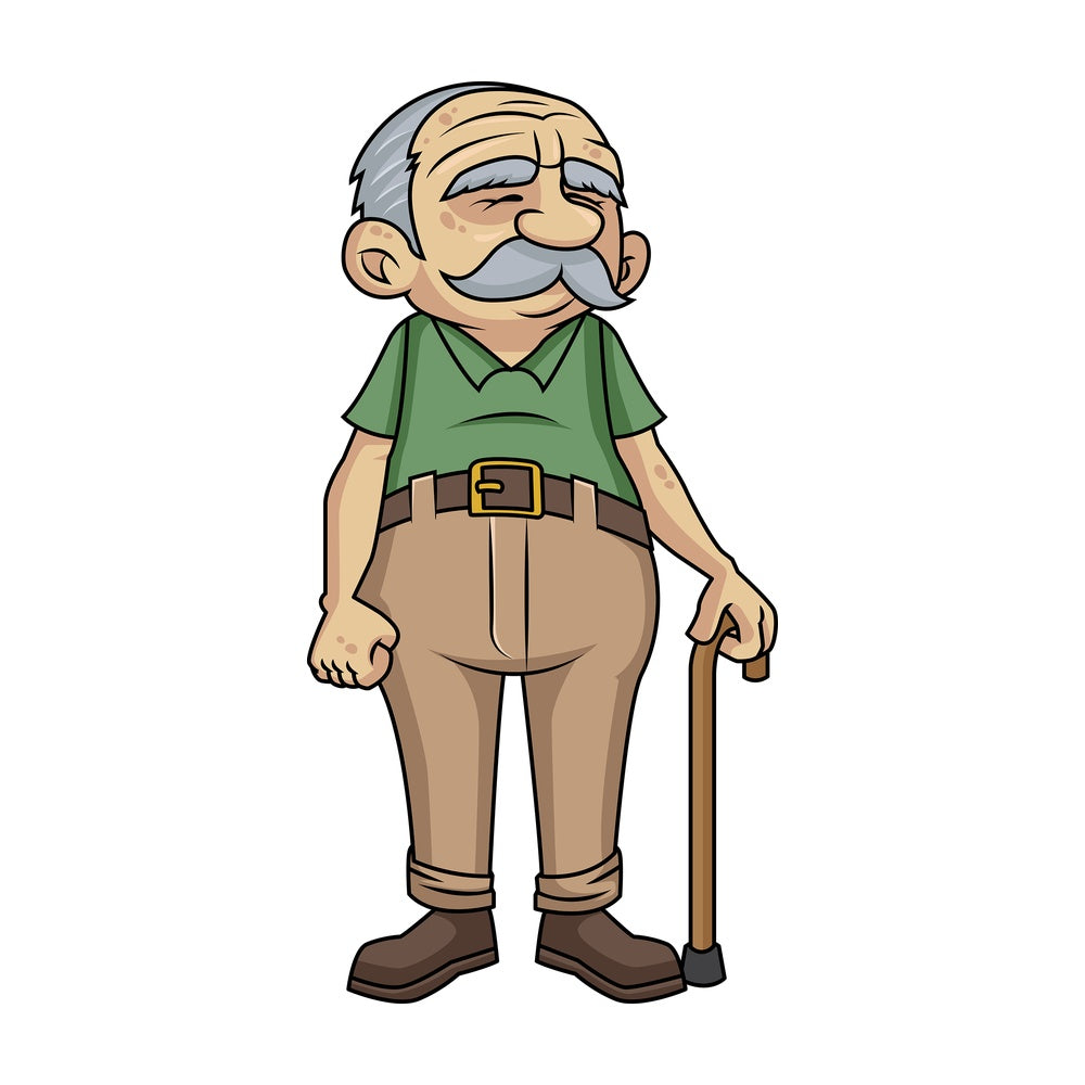 Old man with walking stick. PNG - JPG and vector EPS file formats (infinitely scalable). Image isolated on transparent background.