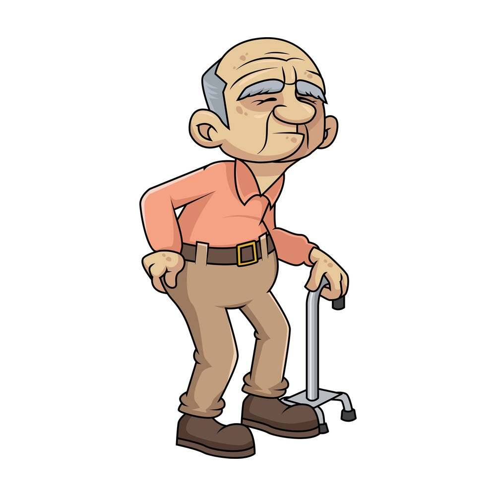 Weak old man with hip pain. PNG - JPG and vector EPS file formats (infinitely scalable). Image isolated on transparent background.