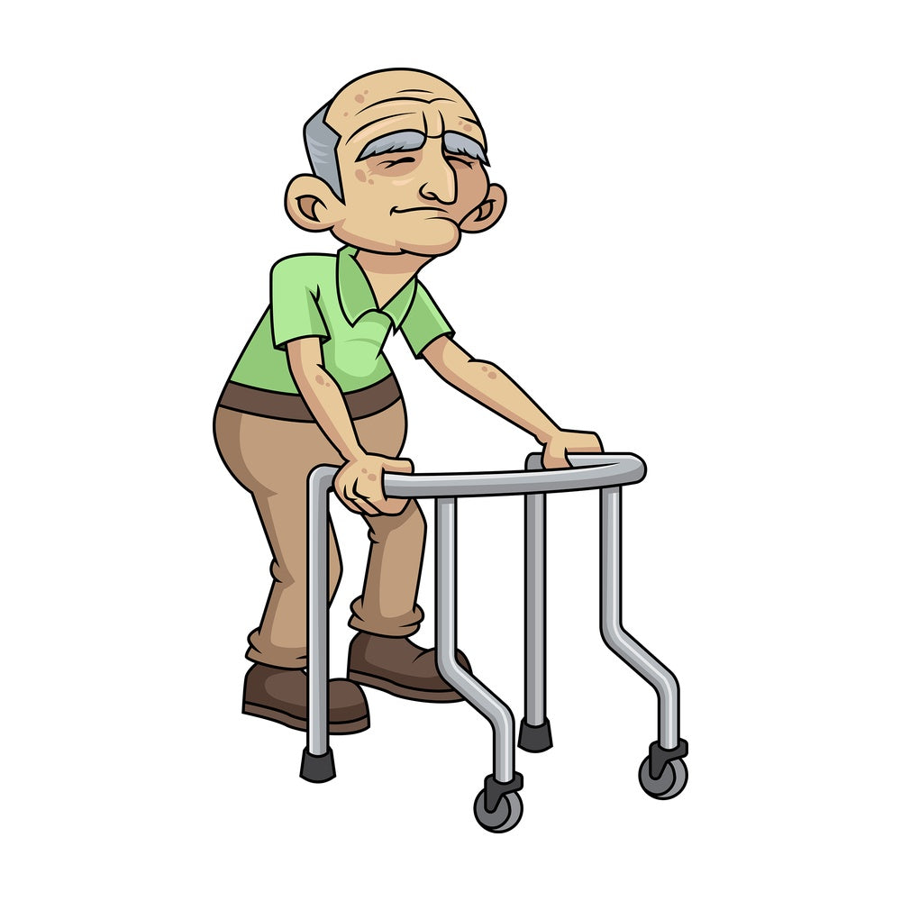 Frail old man with walker. PNG - JPG and vector EPS file formats (infinitely scalable). Image isolated on transparent background.