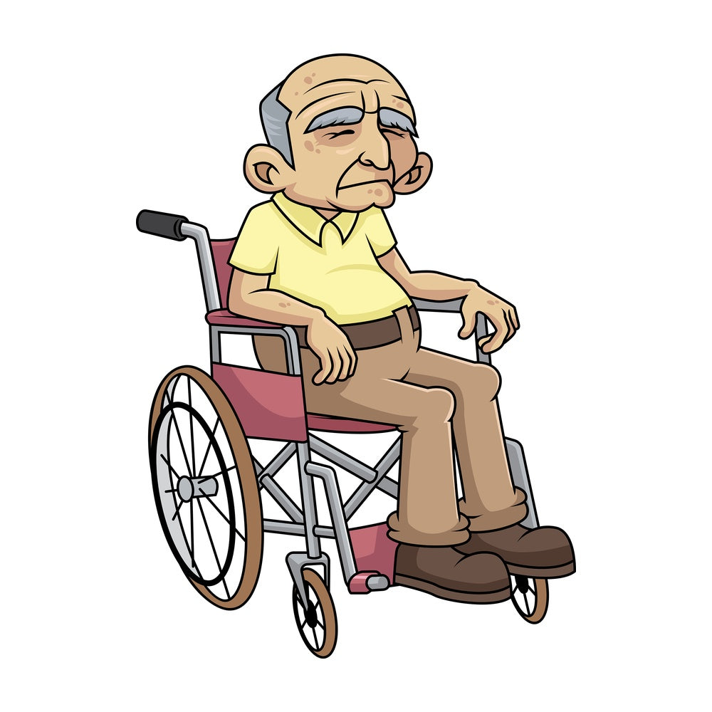 Disabled old man in wheelchair. PNG - JPG and vector EPS file formats (infinitely scalable). Image isolated on transparent background.