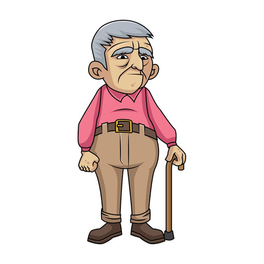 Sad old man with walking stick. PNG - JPG and vector EPS file formats (infinitely scalable). Image isolated on transparent background.