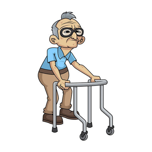 Weakening old man with walker. PNG - JPG and vector EPS file formats (infinitely scalable). Image isolated on transparent background.
