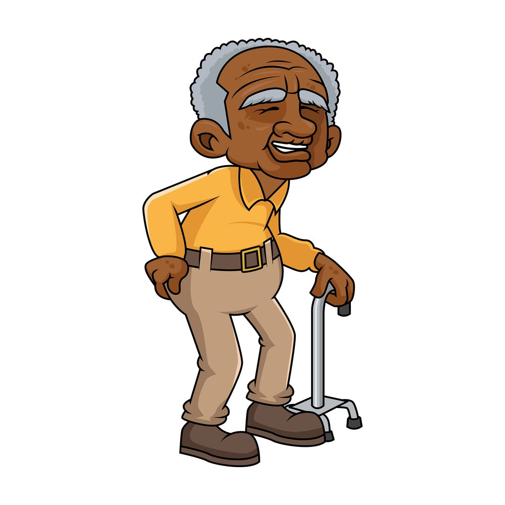 Black old man with hip pain. PNG - JPG and vector EPS file formats (infinitely scalable). Image isolated on transparent background.