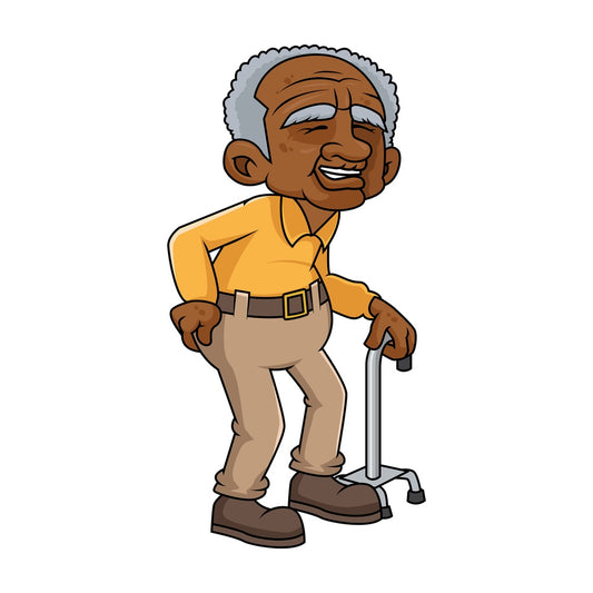 Black old man with hip pain. PNG - JPG and vector EPS file formats (infinitely scalable). Image isolated on transparent background.