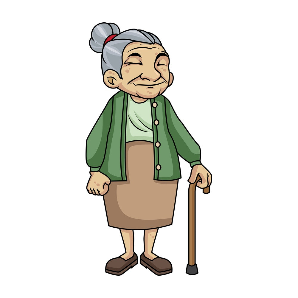 Old woman with walking stick. PNG - JPG and vector EPS file formats (infinitely scalable). Image isolated on transparent background.