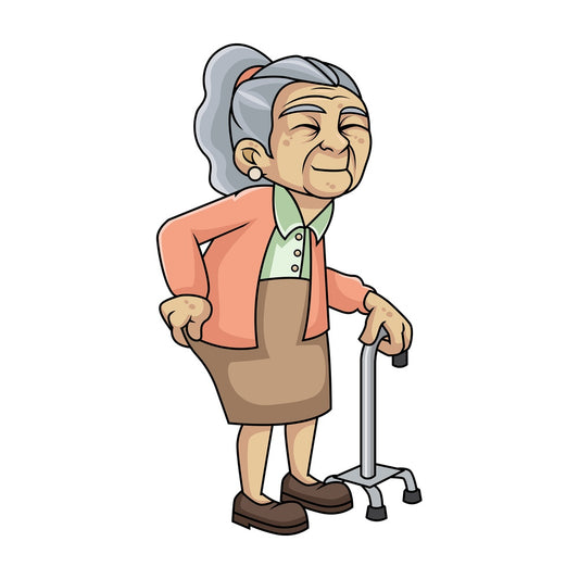Weak old woman with hip pain. PNG - JPG and vector EPS file formats (infinitely scalable). Image isolated on transparent background.