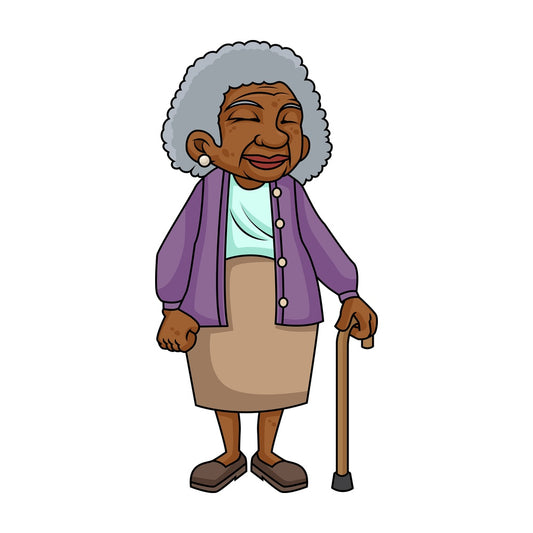 Black old woman with walking stick. PNG - JPG and vector EPS file formats (infinitely scalable). Image isolated on transparent background.