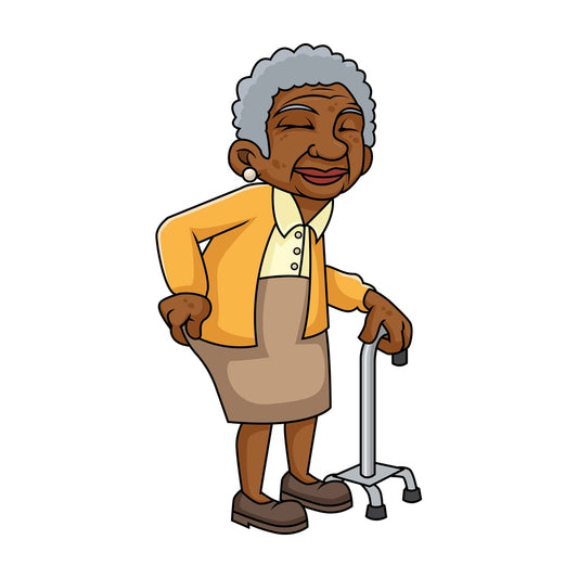 Black old woman with hip pain. PNG - JPG and vector EPS file formats (infinitely scalable). Image isolated on transparent background.