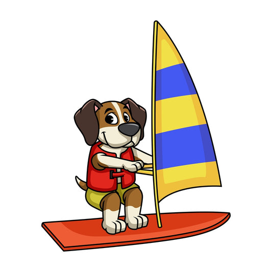 Beagle dog windsurfing. PNG - JPG and vector EPS file formats (infinitely scalable). Image isolated on transparent background.