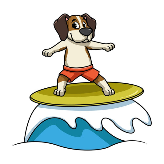 Beagle dog surfing. PNG - JPG and vector EPS file formats (infinitely scalable). Image isolated on transparent background.