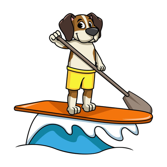 Beagle dog stand up paddling. PNG - JPG and vector EPS file formats (infinitely scalable). Image isolated on transparent background.