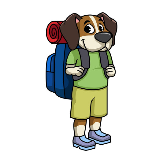 Backpacking dog traveler. PNG - JPG and vector EPS file formats (infinitely scalable). Image isolated on transparent background.