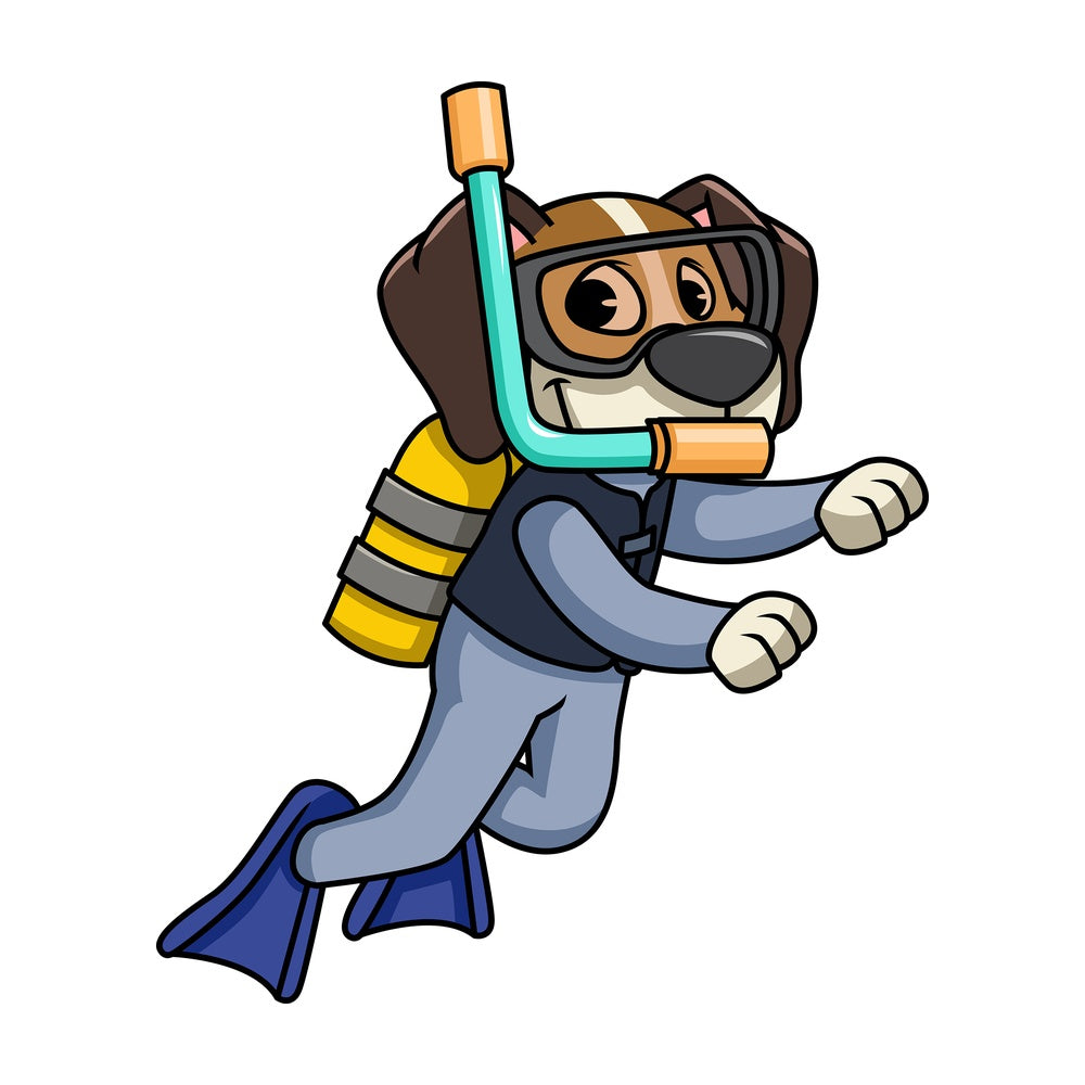 Beagle dog scuba diving. PNG - JPG and vector EPS file formats (infinitely scalable). Image isolated on transparent background.